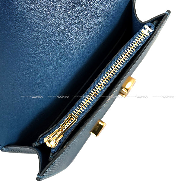 [Pre-loved] HERMES Bi-fold wallet Constance Slim Bleu de Prusse Veau Epsom Gold HW Stamp W[USED SA][Authentic]