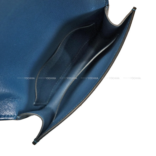 [Pre-loved] HERMES Bi-fold wallet Constance Slim Bleu de Prusse Veau Epsom Gold HW Stamp W[USED SA][Authentic]