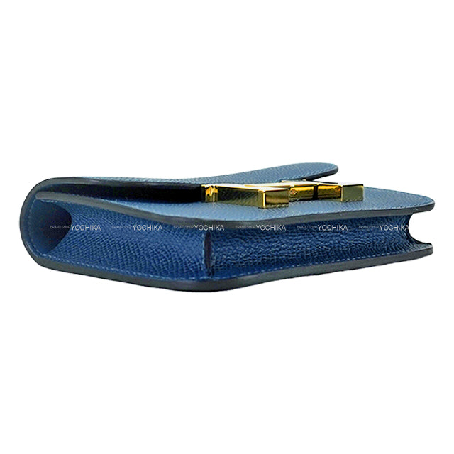 [Pre-loved] HERMES Bi-fold wallet Constance Slim Bleu de Prusse Veau Epsom Gold HW Stamp W[USED SA][Authentic]