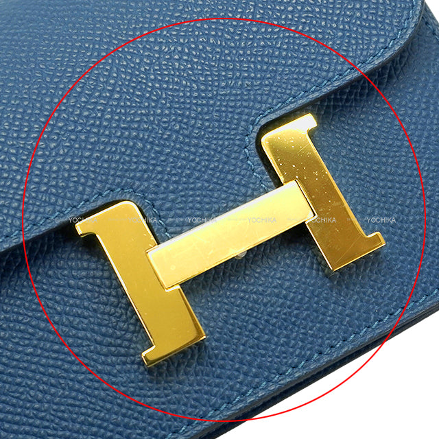[Pre-loved] HERMES Bi-fold wallet Constance Slim Bleu de Prusse Veau Epsom Gold HW Stamp W[USED SA][Authentic]