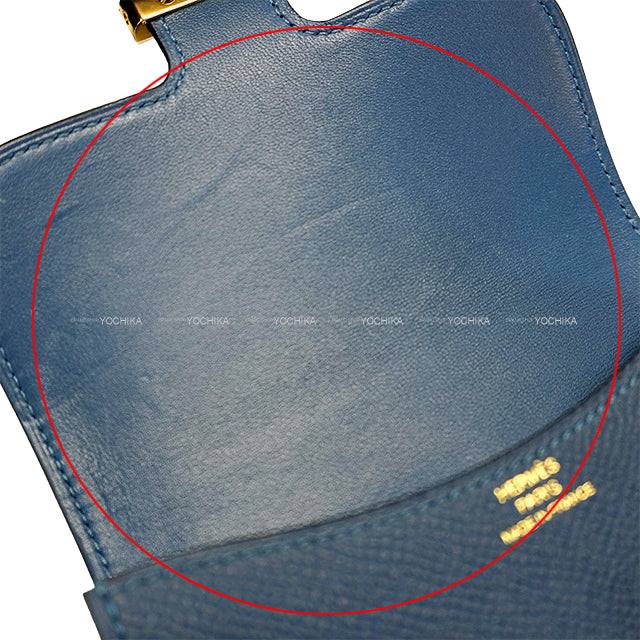 [Pre-loved] HERMES Bi-fold wallet Constance Slim Bleu de Prusse Veau Epsom Gold HW Stamp W[USED SA][Authentic]