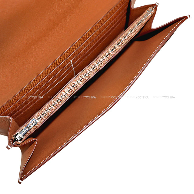 [Pre-loved] HERMES long wallet Constance Long wallet To Go Gold Veau Epsom Silver HW Stamp K[LIKE NEW][Authentic]