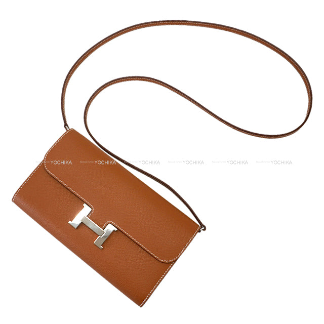 [Pre-loved] HERMES long wallet Constance Long wallet To Go Gold Veau Epsom Silver HW Stamp K[LIKE NEW][Authentic]