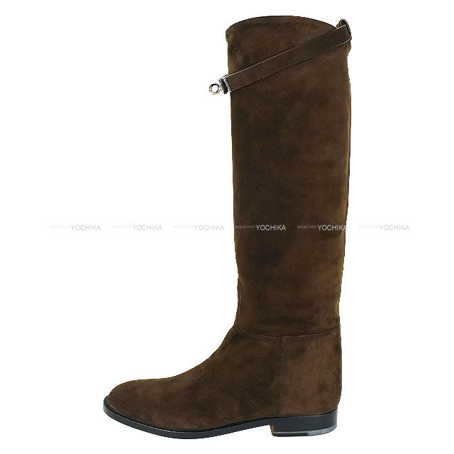 HERMES boots Jumping short Brown Suede #37.5 Silver HW[BRAND NEW][Authentic]