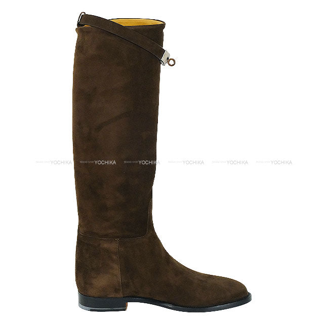 HERMES boots Jumping short Brown Suede #37.5 Silver HW[BRAND NEW][Authentic]
