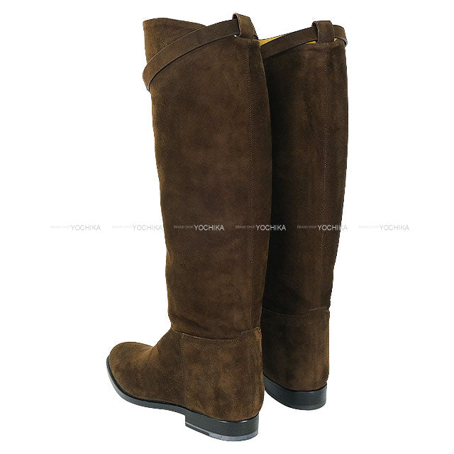 HERMES boots Jumping short Brown Suede #37.5 Silver HW[BRAND NEW][Authentic]