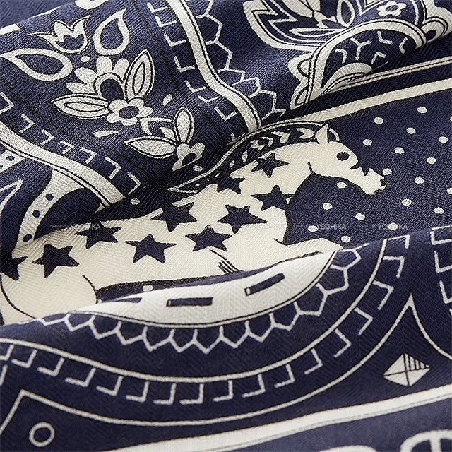 HERMES scarf Carre 140 Cheval de Coeur Bandana Marine/Blanc(White)/Noise Cashmere/Silk[BRAND NEW][Authentic]