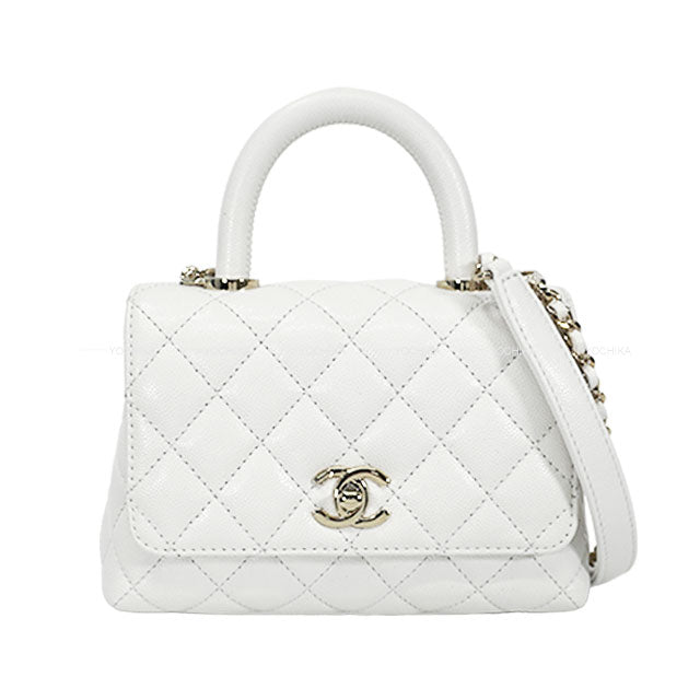 CHANEL Shoulder bag COCO Handle Mini Blanc (White) Graind Calf(Caviarskin) Champagne Gold HW AP4244[BRAND NEW][Authentic]