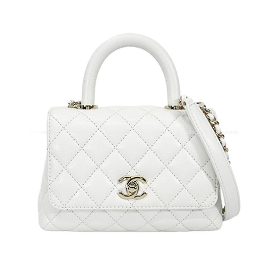 CHANEL Shoulder bag COCO Handle Mini Blanc (White) Graind Calf(Caviarskin) Champagne Gold HW AP4244[BRAND NEW][Authentic]