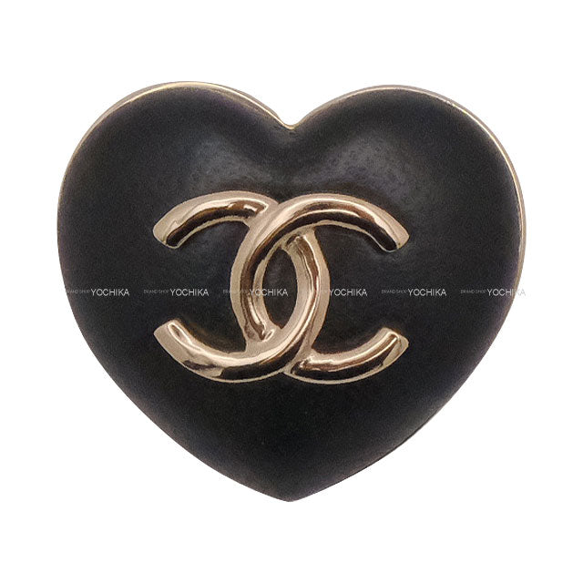 CHANEL broach Heart Broach COCO Mark Noir (Black) Lambskin Champagne Gold HW AB9496[EXCELLENT][Authentic]