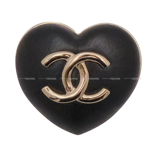CHANEL broach Heart Broach COCO Mark Noir (Black) Lambskin Champagne Gold HW AB9496[EXCELLENT][Authentic]
