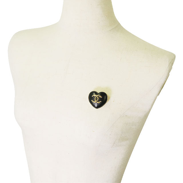 CHANEL broach Heart Broach COCO Mark Noir (Black) Lambskin Champagne Gold HW AB9496[EXCELLENT][Authentic]