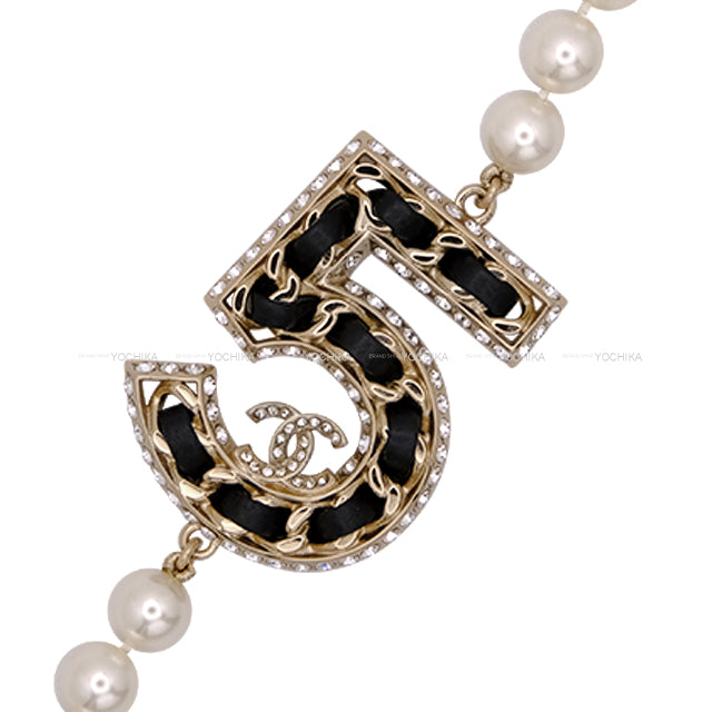 CHANEL necklace No.5 Pearl COCO mark Rhinestone Blanc (White) Pearl /Strass Champagne Gold HW ABA169[EXCELLENT][Authentic]