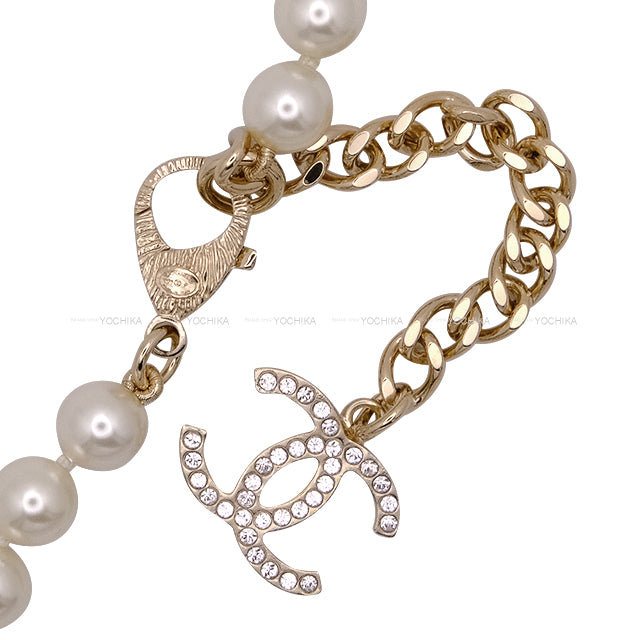 CHANEL necklace No.5 Pearl COCO mark Rhinestone Blanc (White) Pearl /Strass Champagne Gold HW ABA169[EXCELLENT][Authentic]