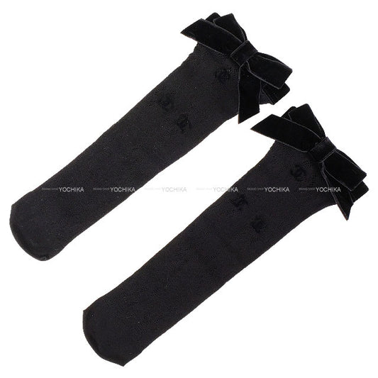 CHANEL Socks Coco Mark Ribbon mesh Lace Noir (Black)[BRAND NEW][Authentic]