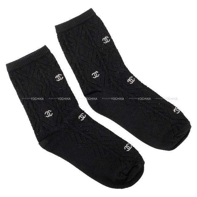 2024AW CHANEL Socks Coco Mark Matlasse mesh Rhinestone Noir (Black) AA9238[BRAND NEW][Authentic]
