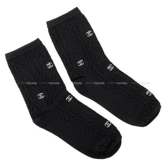 2024AW CHANEL Socks Coco Mark Matlasse mesh Rhinestone Noir (Black) AA9238[BRAND NEW][Authentic]