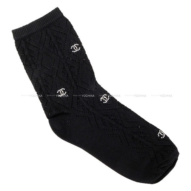 2024AW CHANEL Socks Coco Mark Matlasse mesh Rhinestone Noir (Black) AA9238[BRAND NEW][Authentic]