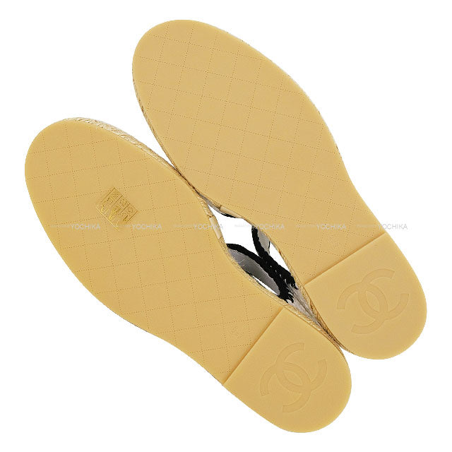 CHANEL sandals Coco Mark Espadrille Blanc (White)/Noir (Black) Fabric #38 Champagne Gold HW G38736[EXCELLENT][Authentic]