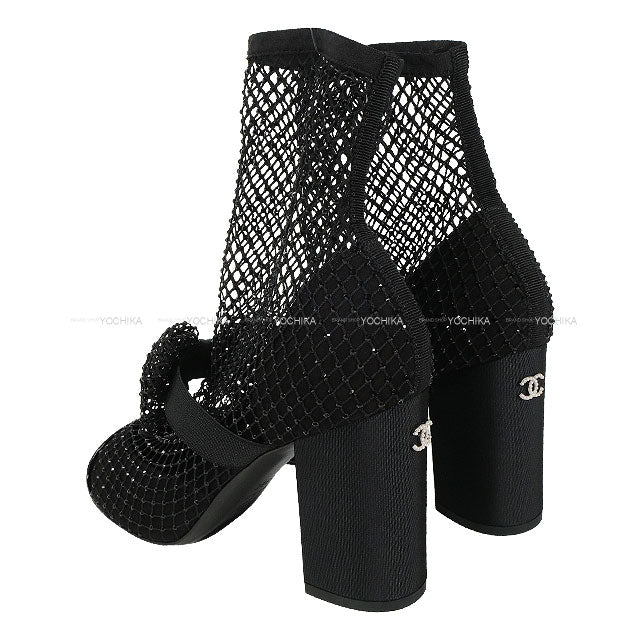2023SS CHANEL pumps COCO Mark Ribbon Mesh Strass Mary Jane Socks Noir (Black) Suede kidskin/Patent calfskin #38C G40093[EXCELLENT][Authentic]