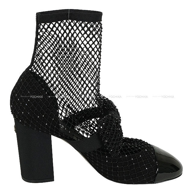 2023SS CHANEL pumps COCO Mark Ribbon Mesh Strass Mary Jane Socks Noir (Black) Suede kidskin/Patent calfskin #38C G40093[EXCELLENT][Authentic]