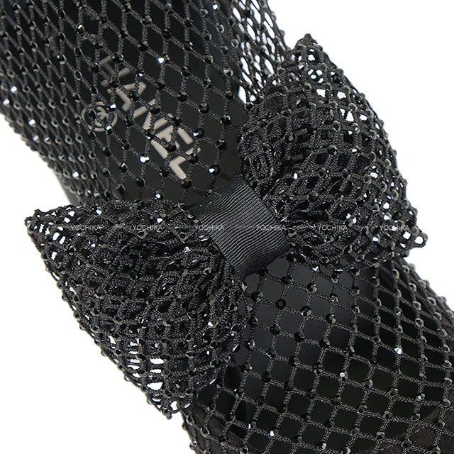 2023SS CHANEL pumps COCO Mark Ribbon Mesh Strass Mary Jane Socks Noir (Black) Suede kidskin/Patent calfskin #38C G40093[EXCELLENT][Authentic]