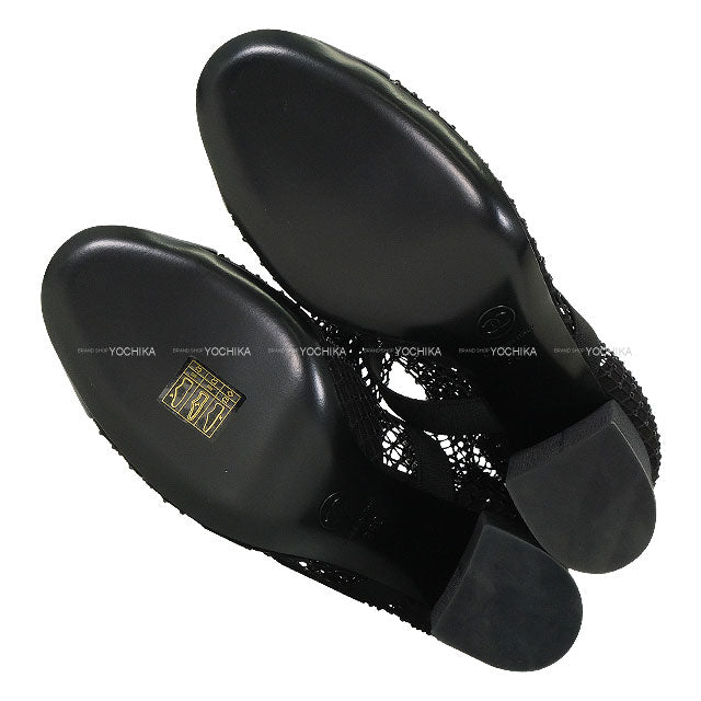 2023SS CHANEL pumps COCO Mark Ribbon Mesh Strass Mary Jane Socks Noir (Black) Suede kidskin/Patent calfskin #38C G40093[EXCELLENT][Authentic]
