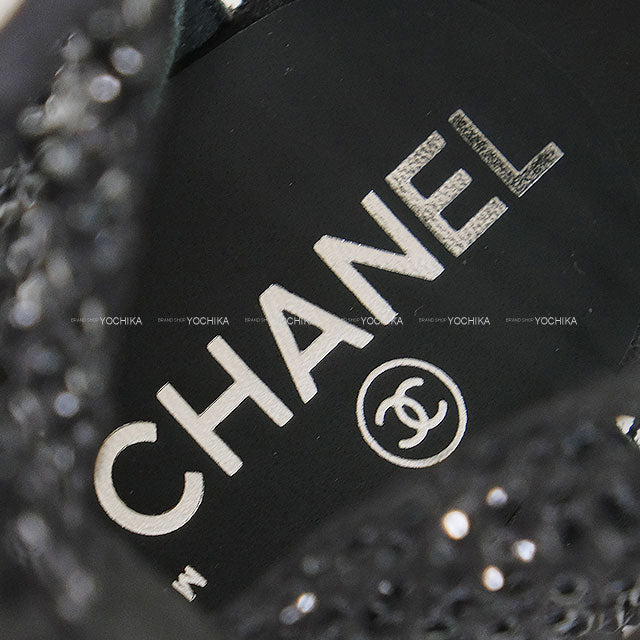 2023SS CHANEL pumps COCO Mark Ribbon Mesh Strass Mary Jane Socks Noir (Black) Suede kidskin/Patent calfskin #38C G40093[EXCELLENT][Authentic]