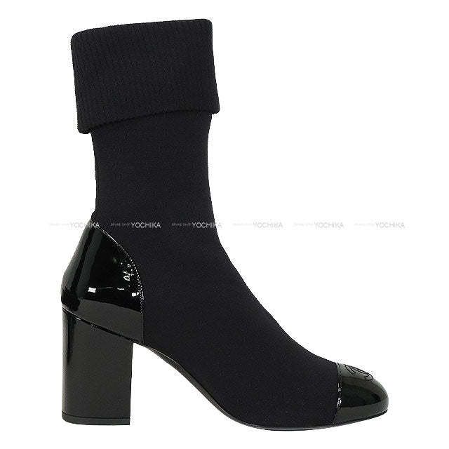 CHANEL boots Coco Mark Chunky heel Knit Noir (Black) Knit /Patent calfskin #38 G40134[EXCELLENT][Authentic]