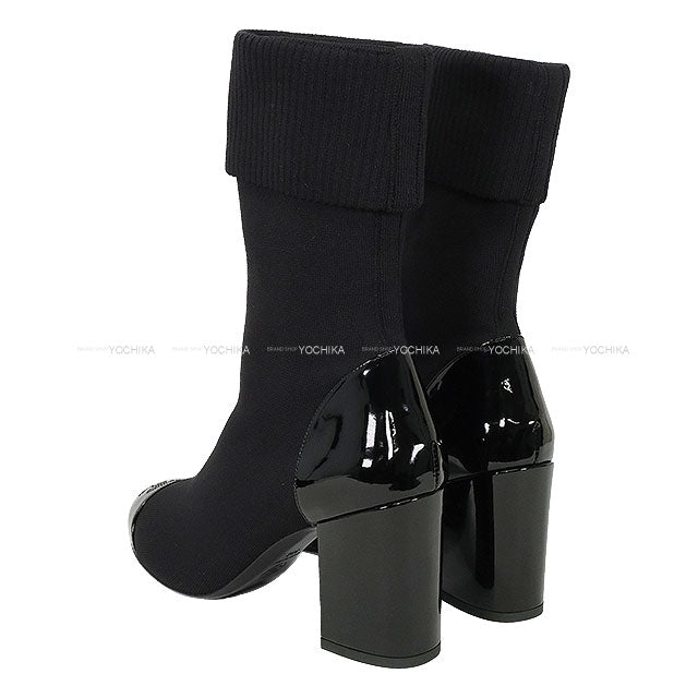 CHANEL boots Coco Mark Chunky heel Knit Noir (Black) Knit /Patent calfskin #38 G40134[EXCELLENT][Authentic]