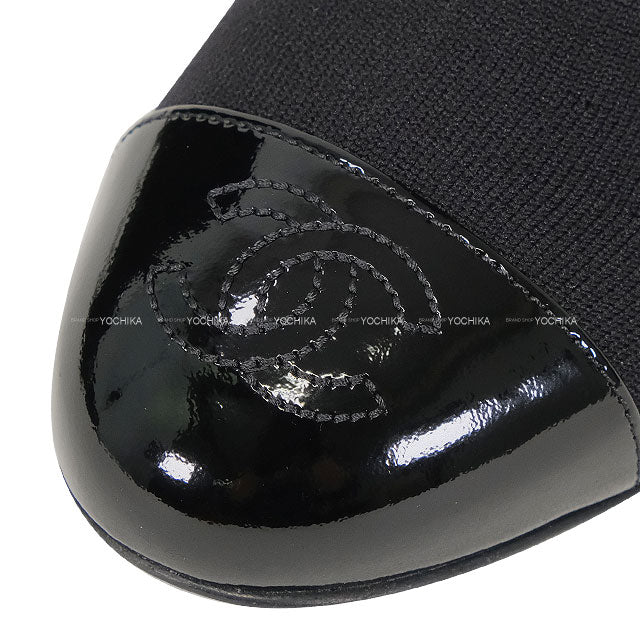 CHANEL boots Coco Mark Chunky heel Knit Noir (Black) Knit /Patent calfskin #38 G40134[EXCELLENT][Authentic]