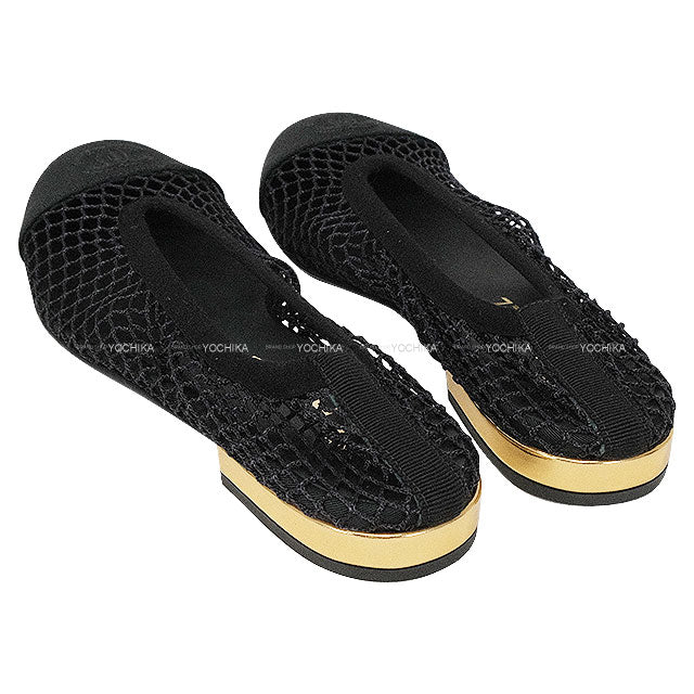 2025Cruise CHANEL ballet shoes(flat shoes) Flat Shoes Ballerina mesh COCO Mark Noir (Black) Grosgrain #38.5 G46188[BRAND NEW][Authentic]