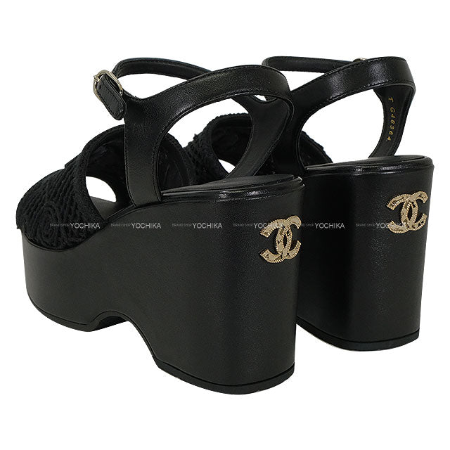 2025SS CHANEL sandals Wedge mesh strap COCO Mark Noir (Black) Calfskin #37.5 G46364[BRAND NEW][Authentic]