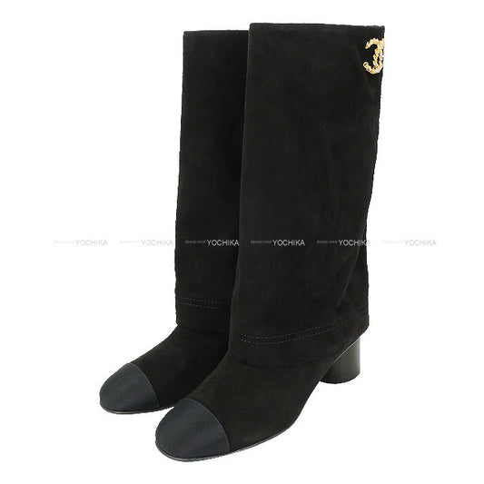 2025SS CHANEL boots Leg cover COCO mark Pearl Noir (Black) Suede #38.5 Gold HW G46678[BRAND NEW][Authentic]