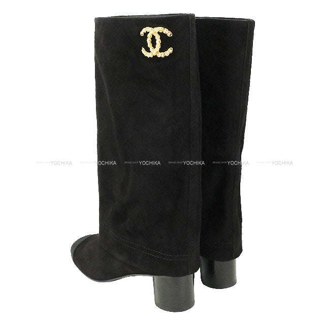 2025SS CHANEL boots Leg cover COCO mark Pearl Noir (Black) Suede #38.5 Gold HW G46678[BRAND NEW][Authentic]