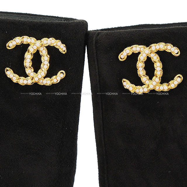 2025SS CHANEL boots Leg cover COCO mark Pearl Noir (Black) Suede #38.5 Gold HW G46678[BRAND NEW][Authentic]