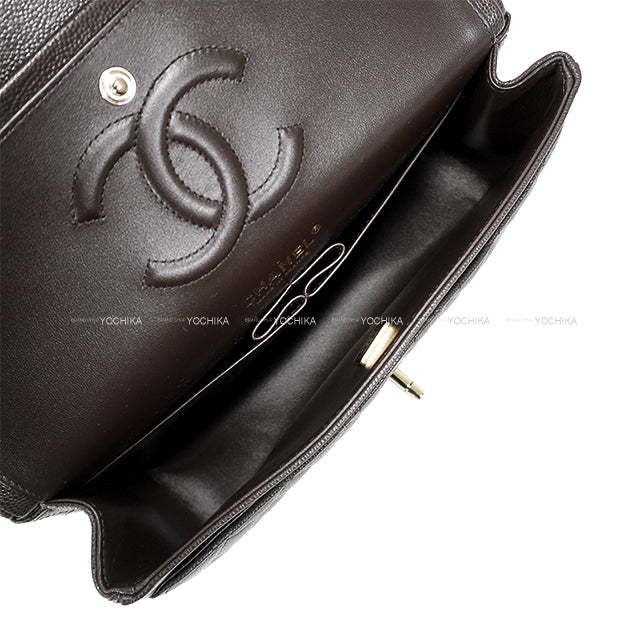 CHANEL Shoulder bag Matelasse 25 Double Flap Chain Chocolat Chocolat Graind Calf(Caviarskin) Champagne Gold HW A01112[BRAND NEW][Authentic]