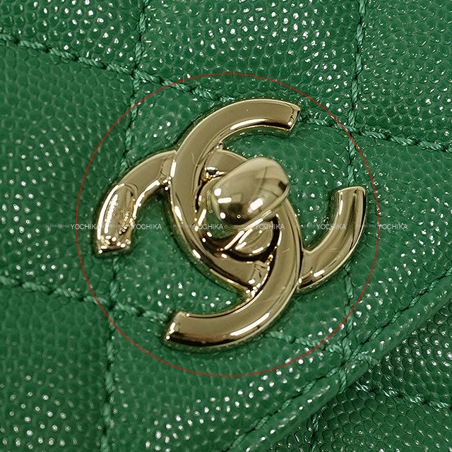 CHANEL Shoulder bag Matelasse Top Handle Flap Bag XXS 2Way Chain Green Graind Calf(Caviarskin) Champagne Gold HW AS2215[EXCELLENT][Authentic]