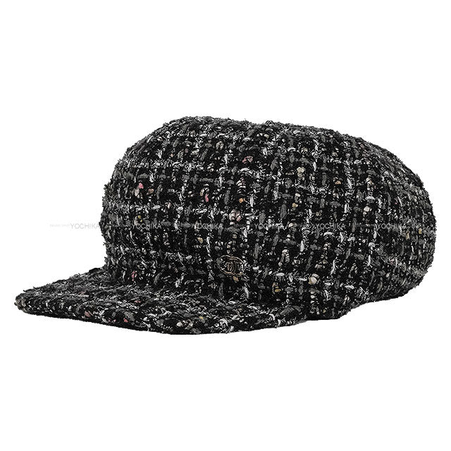 CHANEL Casquette Tweed Cap Coco Mark Noir (Black)/Multicolor Wool Cotton Tweed Silver HW AAA224[BRAND NEW][Authentic]