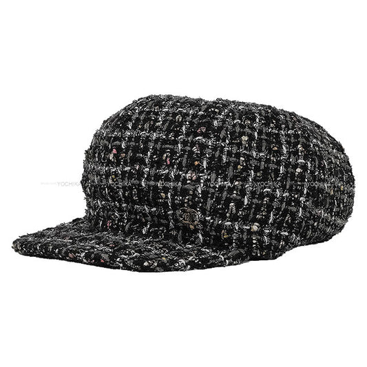 CHANEL Casquette Tweed Cap Coco Mark Noir (Black)/Multicolor Wool Cotton Tweed Silver HW AAA224[BRAND NEW][Authentic]