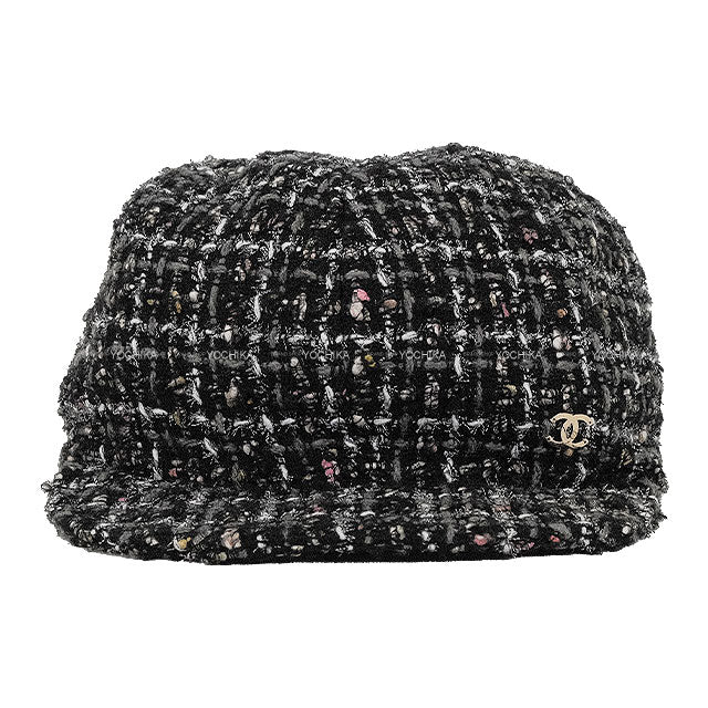 CHANEL Casquette Tweed Cap Coco Mark Noir (Black)/Multicolor Wool Cotton Tweed Silver HW AAA224[BRAND NEW][Authentic]