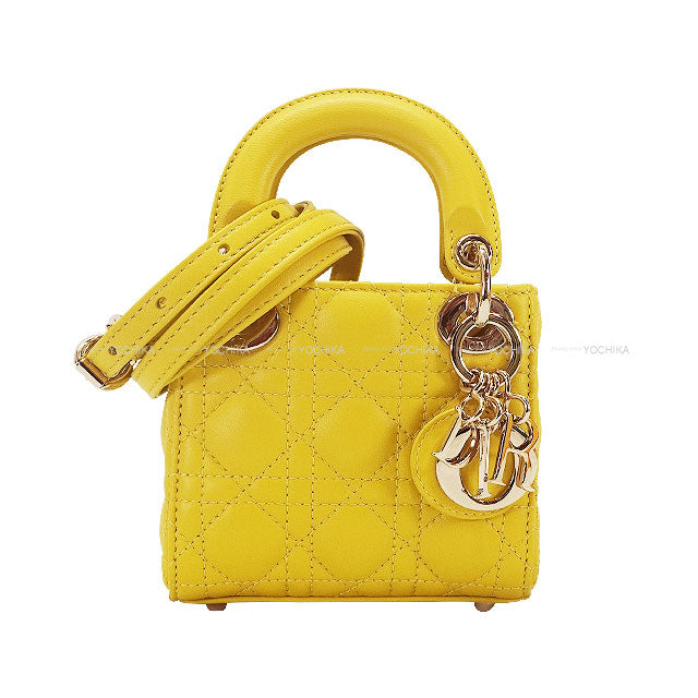 Christian Dior Shoulder bag Lady Dior micro Yellow Cannage Lambskin Champagne Gold HW S0856ONGE[BRAND NEW][Authentic]