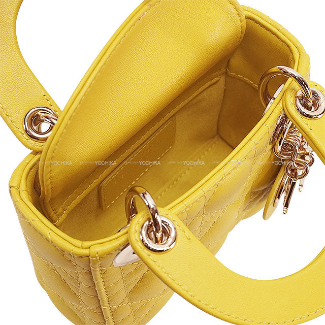 Christian Dior Shoulder bag Lady Dior micro Yellow Cannage Lambskin Champagne Gold HW S0856ONGE[BRAND NEW][Authentic]