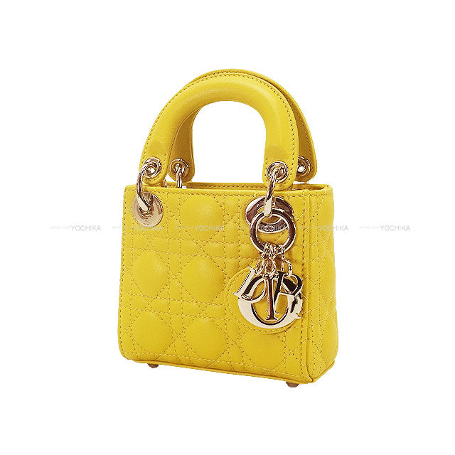 Christian Dior Shoulder bag Lady Dior micro Yellow Cannage Lambskin Champagne Gold HW S0856ONGE[BRAND NEW][Authentic]