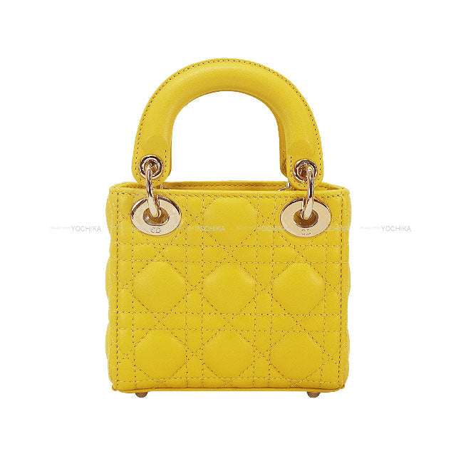 Christian Dior Shoulder bag Lady Dior micro Yellow Cannage Lambskin Champagne Gold HW S0856ONGE[BRAND NEW][Authentic]