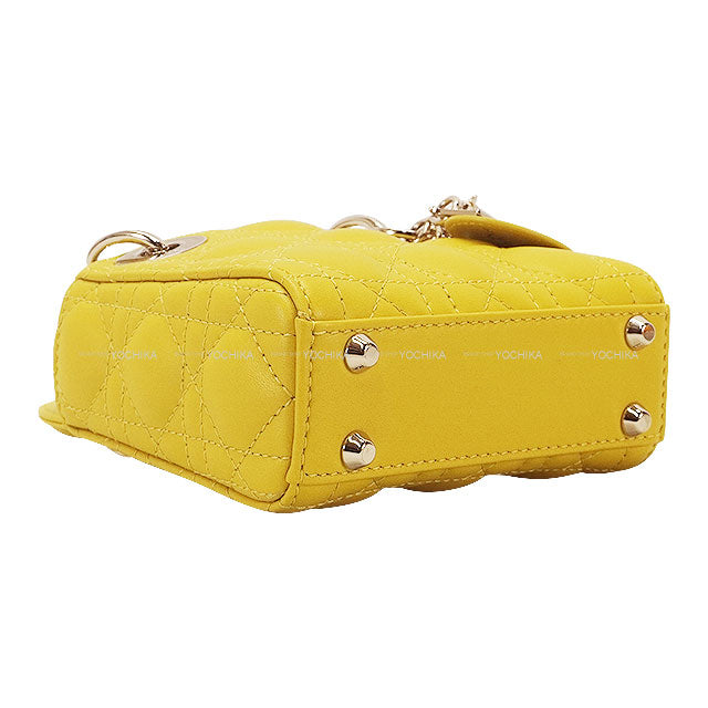 Christian Dior Shoulder bag Lady Dior micro Yellow Cannage Lambskin Champagne Gold HW S0856ONGE[BRAND NEW][Authentic]