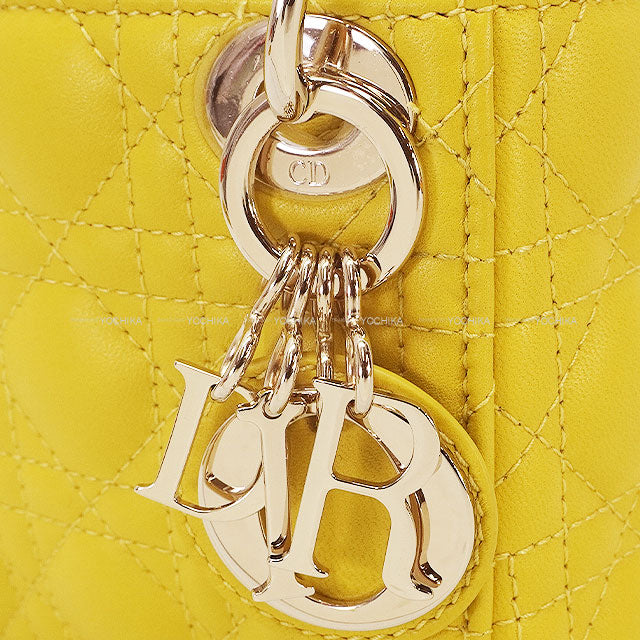 Christian Dior Shoulder bag Lady Dior micro Yellow Cannage Lambskin Champagne Gold HW S0856ONGE[BRAND NEW][Authentic]