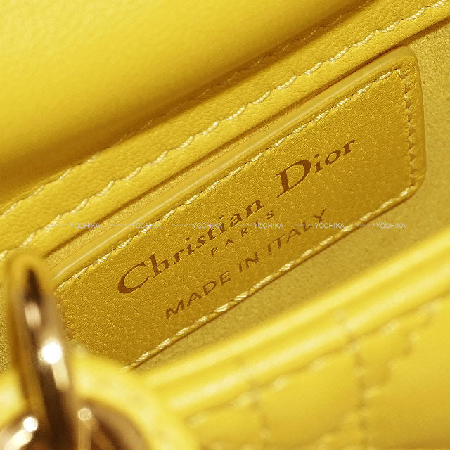 Christian Dior Shoulder bag Lady Dior micro Yellow Cannage Lambskin Champagne Gold HW S0856ONGE[BRAND NEW][Authentic]