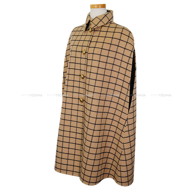 2024AW Dior Cape coat check Logo Button Beige Wool #38 250M63A1624[EXCELLENT][Authentic]