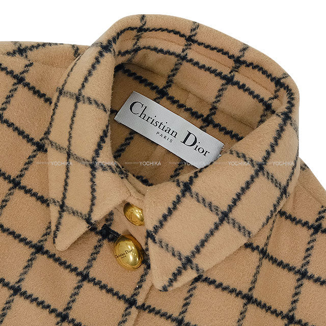 2024AW Dior Cape coat check Logo Button Beige Wool #38 250M63A1624[EXCELLENT][Authentic]